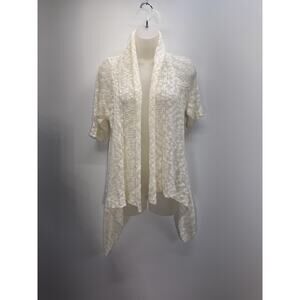 Decree SOFT Cardigan Sweater Ivory Draped Sides Short Sleeve Women’s Size L, NWT